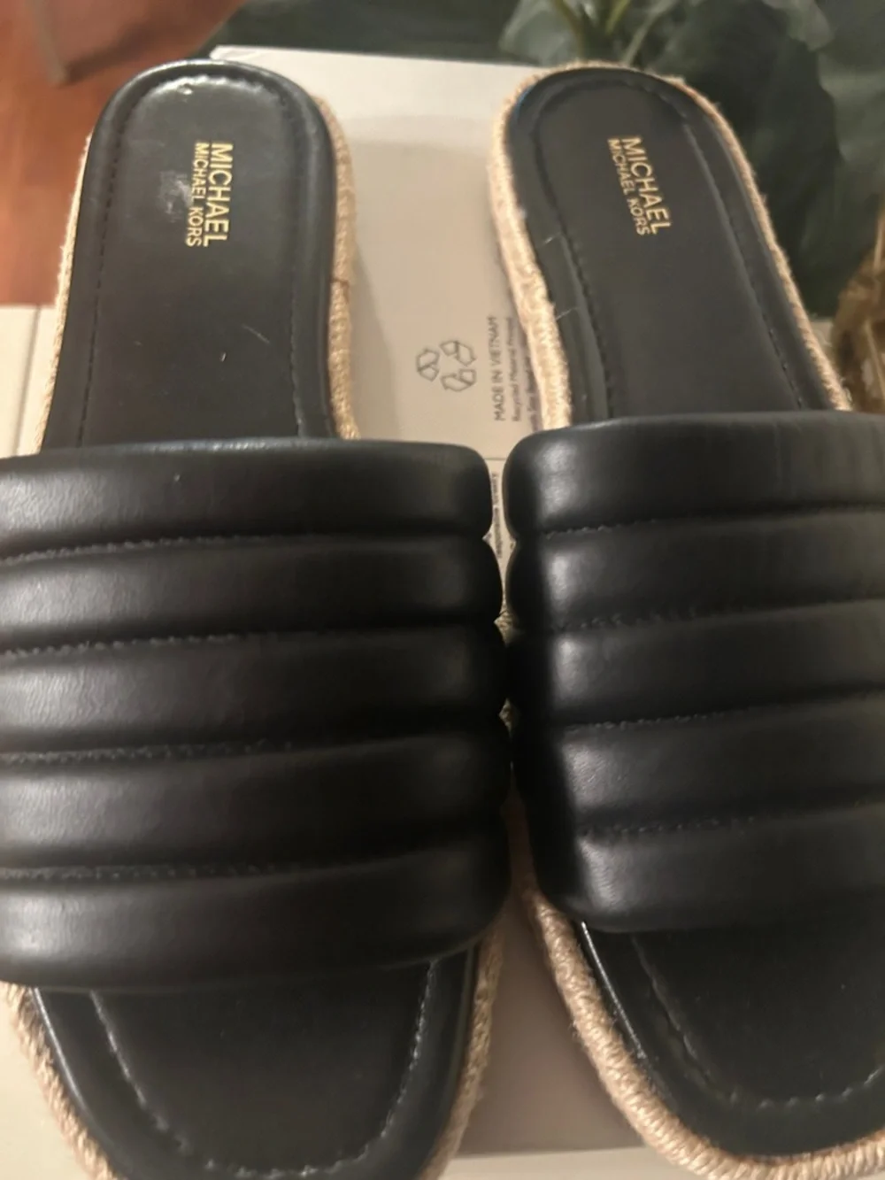 Michael Kors Black Quilted Espadrille Slide with Rope Trim - Picture 3 of 4